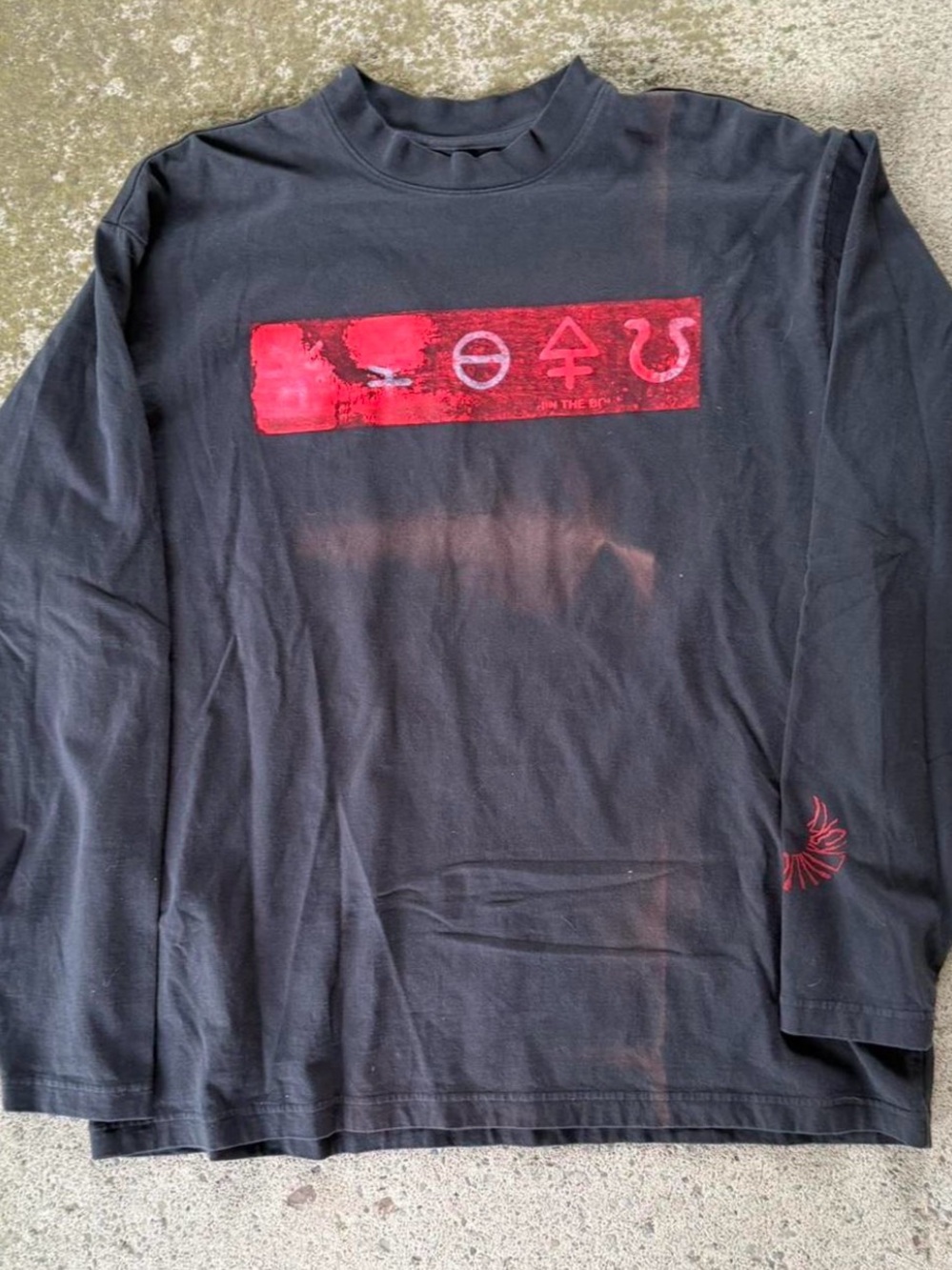 Yeezy Black Long-Sleeve Tee with Red Graphic Panel